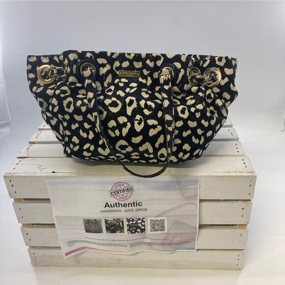 KATE SPADE BLACK AND CREAM ANIMAL PRINT SHOULDER BAG - Picture 1 of 11